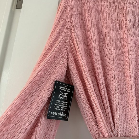Retrofete Gabrielle Sequin Robe Wrap Mini Dress Sz XS Dusty Rose Blouson Sleeves - Picture 15 of 15